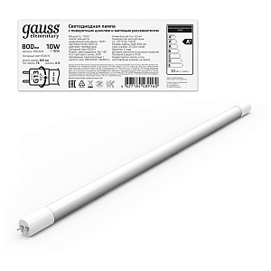 Лампа Gauss Elementary T8 10W 800lm 6500K G13 600mm стекло поворотная LED 1/30