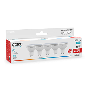 Лампа Gauss Elementary MR16 10W 820lm 4100K GU10 LED (5 ламп в упаковке) 1/20