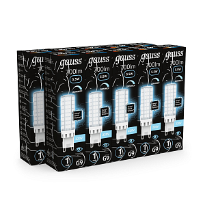 Лампа Gauss G9 AC185-265V 5,5W 700lm 4100K керамика диммируемая LED 1/10/200