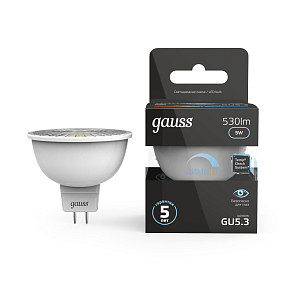 Лампа Gauss MR16 5W 530lm 4100K GU5.3 диммируемая LED 1/10/100