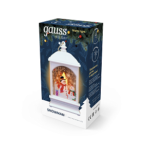 Фонарь новогодний светодиодный Снеговик Gauss серия Holiday, 0,1W, тёплый свет, белый, батарейки в комплекте, 1/100