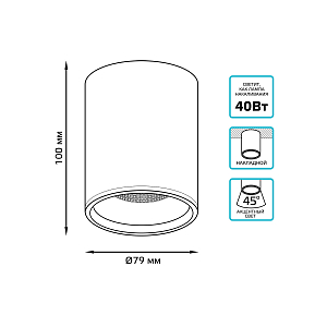 Светильник Gauss Overhead накл цил 12W 920lm 4100K 170-240V IP20 79*100мм белый LED 1/30