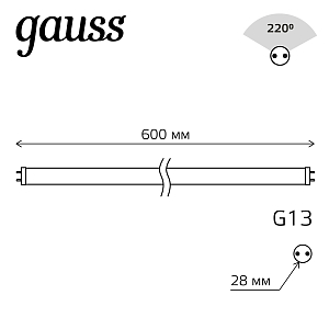 Лампа Gauss Basic T8 10W 800lm 6500K G13 600mm стекло LED 1/20