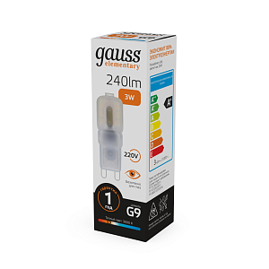 Лампа Gauss Elementary G9 AC220-240V 3W 240lm 3000K пластик LED 1/10/200