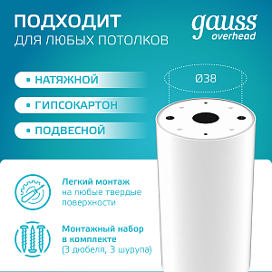 Светильник Gauss Basic, накладной, под лампу GU10, белый 1/20/60