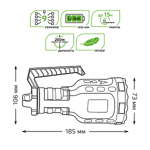 Фонарь ручной Gauss модель GFL209 10W 250lm  Li-ion 1200mAh LED 1/10/60
