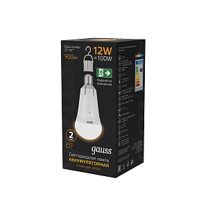 Лампа Gauss A80 12W 900lm 3000K Е27 авар. с Li-Ion аккумулятором LED 1/5/50