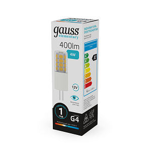 Лампа Gauss Elementary G4 12V 4W 400lm 4100K керамика LED 1/10/200
