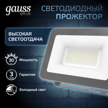 Прожектор Gauss Qplus 30W 3150lm 6500K 200-240V IP65 графитовый LED 1/10 Прожектор Gauss Qplus 30W 3150lm 6500K 200-240V IP65 графитовый LED 1/10