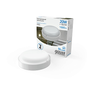 Св-к светодиодный Gauss Elementary IP65 D175*38 20W 2000lm 6500K 160-260V ЖКХ круглый 1/40