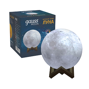 Светильник настольный Gauss NN001 3D Луна 1W 5V Li-ion 450mA D10см белый LED 1/6/24