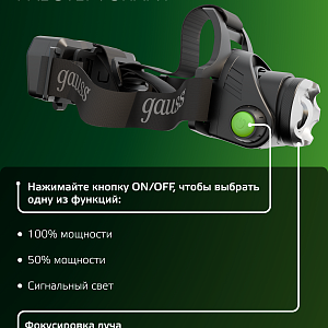 Фонарь налобный Gauss модель GFL407 5W 450lm Li-ion 2400mAh LED 1/12/48
