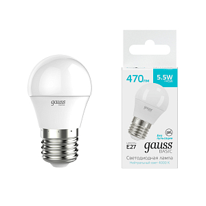 Лампа Gauss Basic Шар 5,5W 470lm 4000K E27 LED 1/10/100