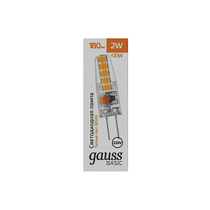 Лампа Gauss Basic G4 AC220-240V 2W 180lm 3000K силикон LED 1/20/200