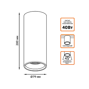 Светильник Gauss Overhead накл цил 12W 900lm 3000K 170-240V IP20 79*200мм черный LED 1/10/30