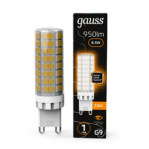 Лампа Gauss G9 AC185-265V 6,5W 950lm 3000K керамика LED 1/10/200