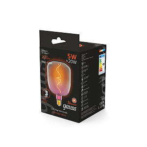 Лампа Gauss Filament V140 5W 200lm 1800К Е27 pink-clear flexible LED 1/6