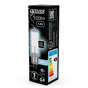Лампа Gauss G4 AC220-240V 5.5W 500lm 4100K стекло LED 1/10/200