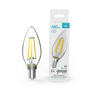 Лампа Gauss Basic Filament Свеча 4W 480lm 4000K E14 LED 1/10/50