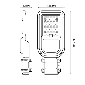 Светильник Уличный Gauss LED Avenue IP65 327*136*63 50W 5000lm 6500K 200-240V КСС "Ш" 1/4