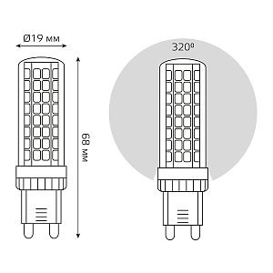 Лампа Gauss G9 AC185-265V 6,5W 950lm 3000K керамика LED 1/10/200