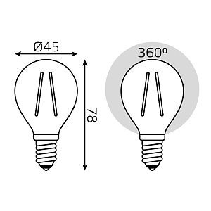 Лампа Gauss Filament Шар 5W 420lm 2700К Е14 LED 1/10/50