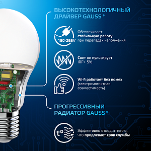 Лампа Gauss A60 10W 920lm 6500K E27 LED 1/10/50