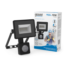 Прожектор Gauss Elementary-S 10W 950lm 6500К 175-265V IP65 черный с датчиком движения LED 1/10/60 Прожектор Gauss Elementary-S 10W 950lm 6500К 175-265V IP65 черный с датчиком движения LED 1/10/60