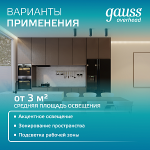 Светильник Gauss Overhead накл цил 12W 920lm 4100K 170-240V IP20 79*100мм белый LED 1/30