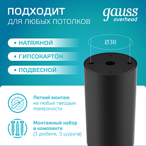 Светильник Gauss Basic, накладной, под лампу GU5.3, черный 1/20/60