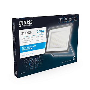 Прожектор Gauss Qplus 200W 21000lm 6500K 175-265V IP65 графитовый LED 1/2