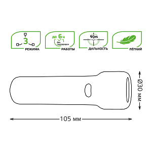 Фонарь ручной Gauss модель GFL202 1W 50lm  Li-ion 1200mAh LED 1/10/180