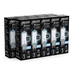 Лампа Gauss G9 AC220-240V 5.5W 500lm 4100K стекло LED 1/10/200
