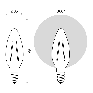 Лампа Gauss Basic Filament Свеча 5W 600lm 4000K E14 LED 1/10/50