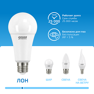 Лампа Gauss Elementary A70 30W 2390lm 6500K E27 LED 1/10/50