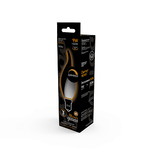 Лампа Gauss Filament Свеча на ветру 9W 590lm 3000К Е14 milky диммируемая LED 1/10/50