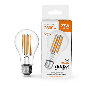 Лампа Gauss Basic Filament А70 27W 2800lm 2700К Е27 LED 1/10/40
