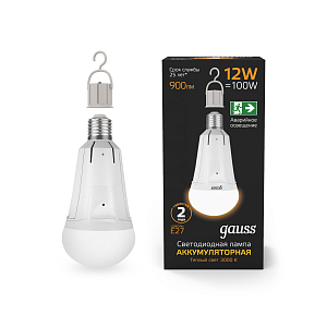 Лампа Gauss A80 12W 900lm 3000K Е27 авар. с Li-Ion аккумулятором LED 1/5/50