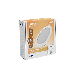Светильник даунлайт Gauss Smart Home 16W 1500lm 2700К 220-240V IP20 165*38мм диммируемый LED 1/30