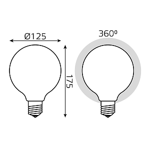 Лампа Gauss Filament G125 10W 1070lm 3000К Е27 milky диммируемая LED 1/20