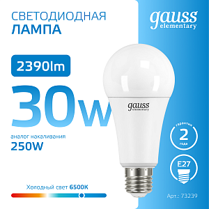 Лампа Gauss Elementary A70 30W 2390lm 6500K E27 LED 1/10/50