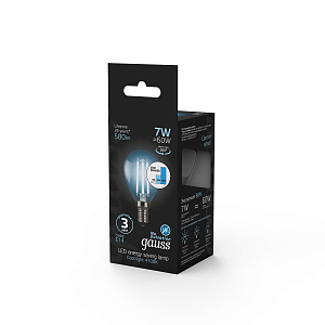 Лампа Gauss Filament Шар 7W 580lm 4100К Е14 шаг. диммирование LED 1/10/50