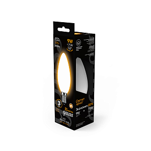 Лампа Gauss Filament Свеча 9W 590lm 3000К Е14 milky LED 1/10/50