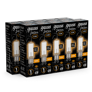 Лампа Gauss G9 AC220-240V 3.5W 240lm 3000K стекло LED 1/10/200