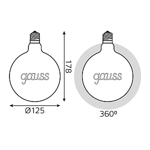 Лампа Gauss Filament G125 2,5W 200lm 2000К Е27 golden GAUSS LED 1/20