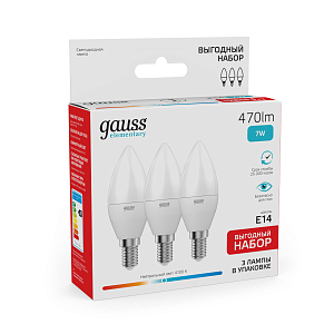 Лампа Gauss Elementary Свеча 7W 470lm 4100K E14 (3 лампы в упаковке) LED 1/30