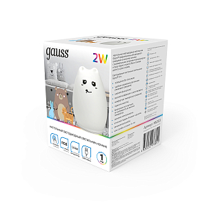 Настольный светодиодный детский ночник Gauss NN303 2W RGB,  Li-ion, USB кабель , кошка 1/10/40
