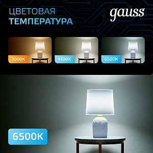 Лампа Gauss Шар 6.5W 550lm 6500K E27 LED 1/10/100