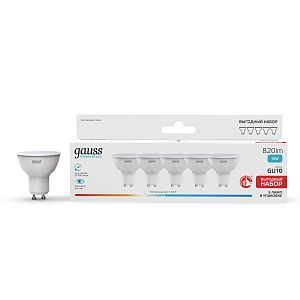Лампа Gauss Elementary MR16 10W 820lm 4100K GU10 LED (5 ламп в упаковке) 1/20