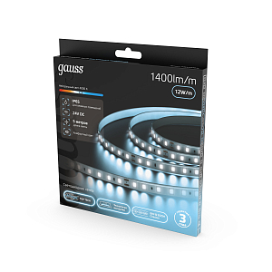 Лента Gauss LED 2835/120 24V 12W/m 1400lm/m 4000K 8mm IP65 5m 1/50